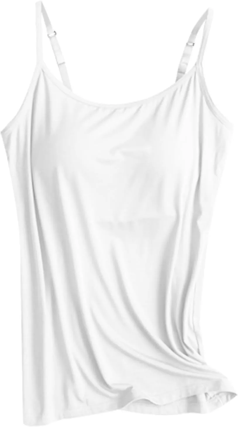 Built in Bra Tank Tops for Women 2024 Trendy Adjustable Spaghetti Padded Bra Camisole Basic Undershirts Yoga Tops