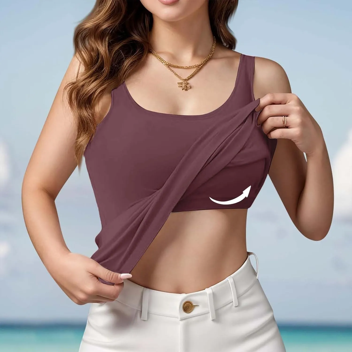 Built in Bra Tank Tops for Women Cotton Padded Womens Spaghetti Strap Camisole Plus Size Sports Bras