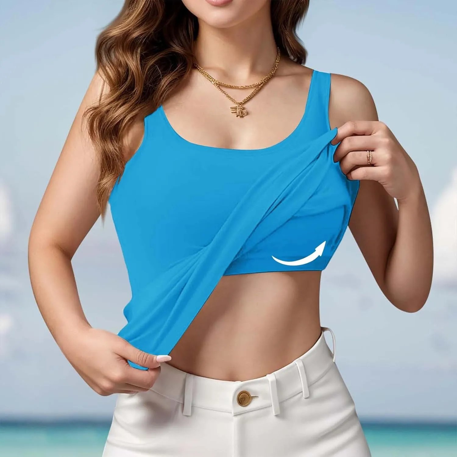 Built in Bra Tank Tops for Women Cotton Padded Womens Spaghetti Strap Camisole Plus Size Sports Bras