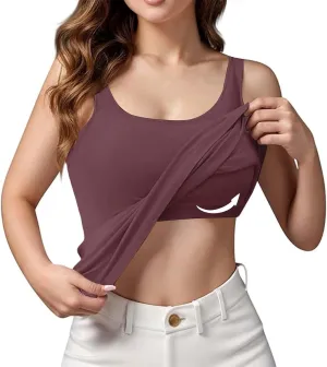 Built in Bra Tank Tops for Women Cotton Padded Womens Spaghetti Strap Camisole Plus Size Sports Bras