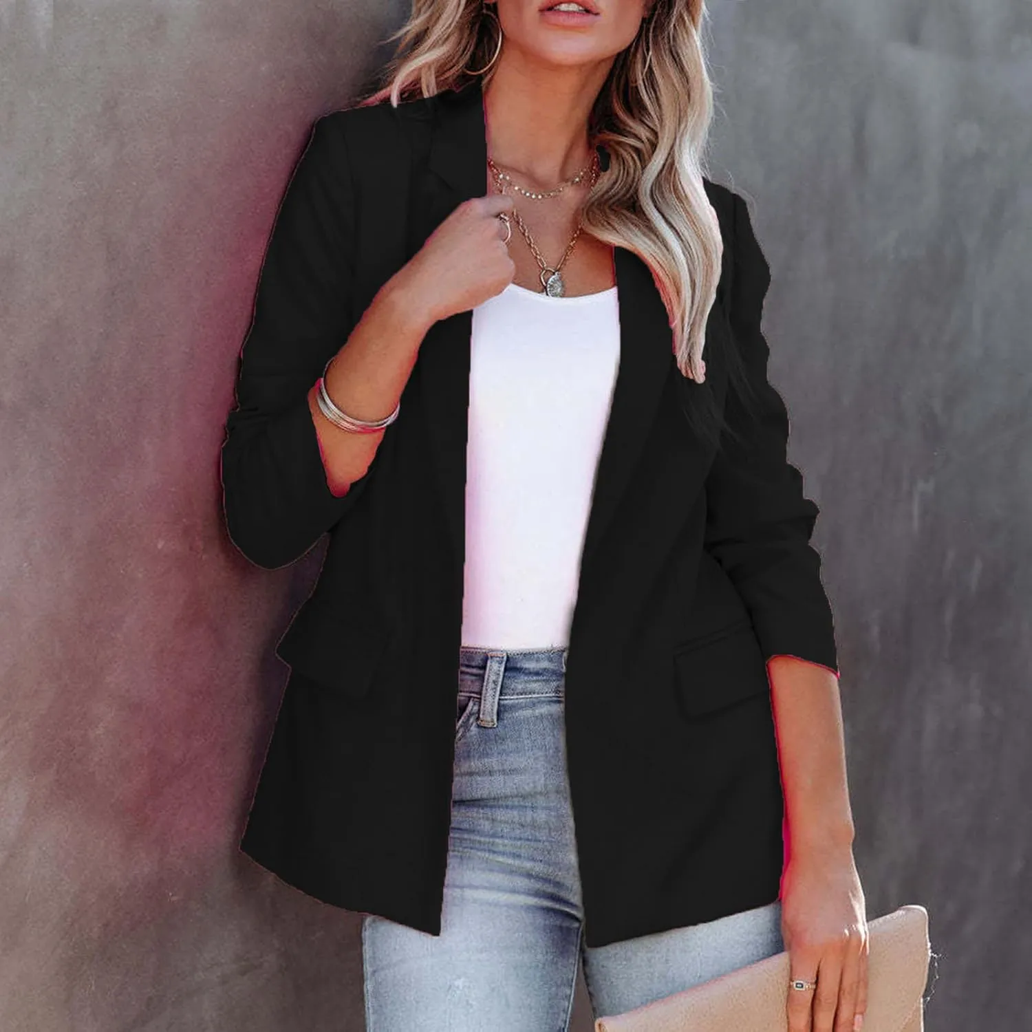 Business Casual Blazer for Women Suit Jackets Dressy Long Sleeve Open Front Work Office Blazer Lapel Button Jacket
