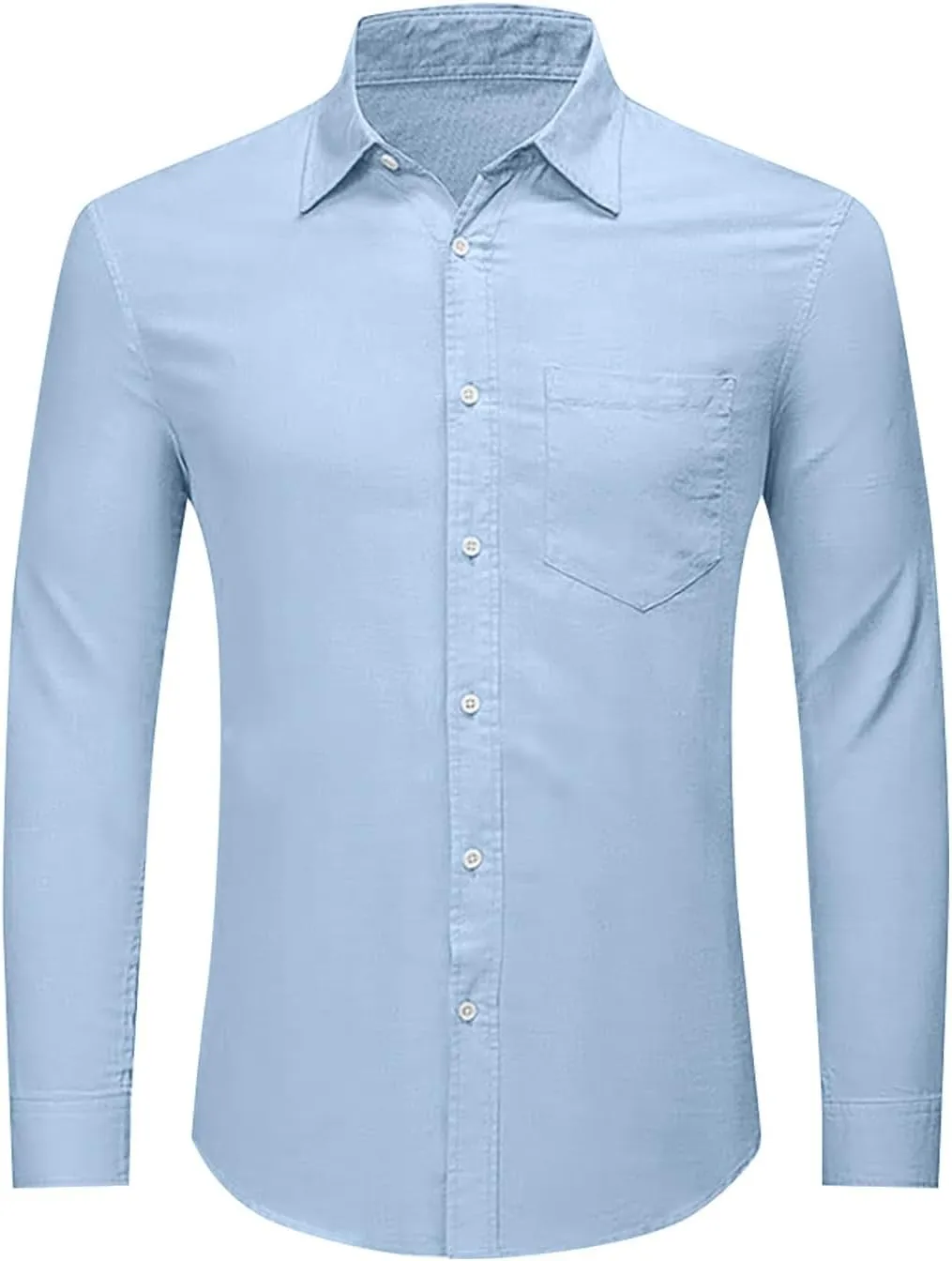 Button Down Linen Shirts for Men Casual Long Sleeve Regular Fit Cotton Beach Tops with Pocket Summer Vacation T-Shirt