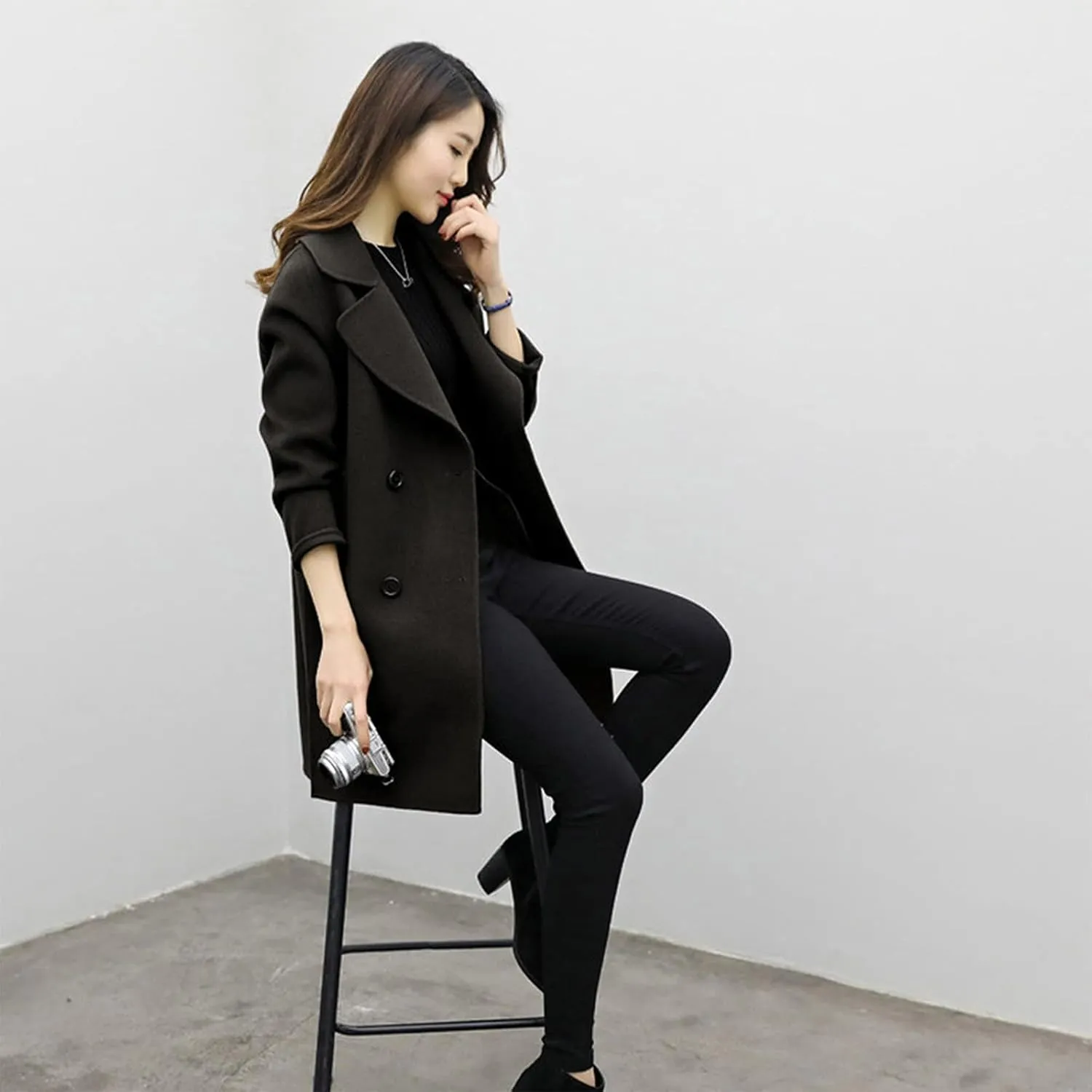 BZGTZT Women's Sexy Trench Coat Winter Wool Blend Notch Lapel Double Breasted Cardigans Mid-Length Cardigans Jacket Coats