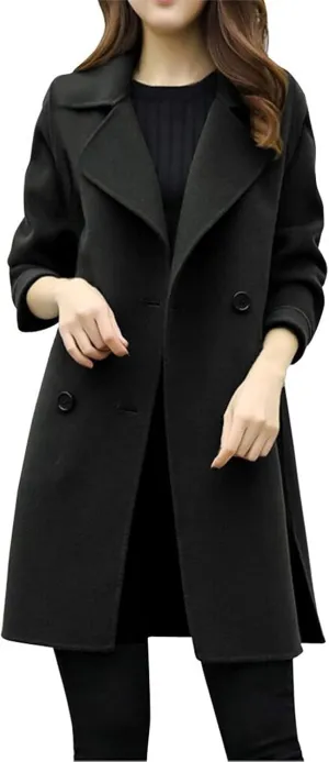 BZGTZT Women's Sexy Trench Coat Winter Wool Blend Notch Lapel Double Breasted Cardigans Mid-Length Cardigans Jacket Coats