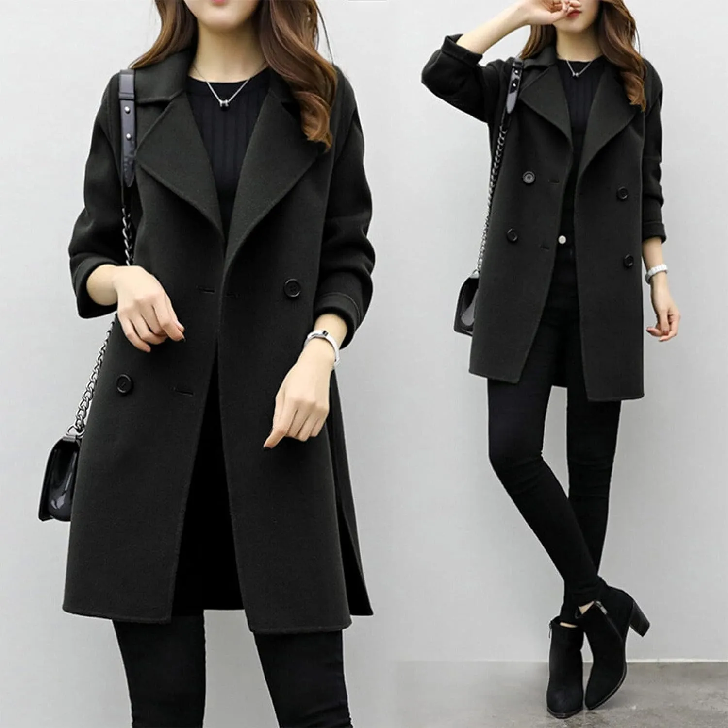 BZGTZT Women's Sexy Trench Coat Winter Wool Blend Notch Lapel Double Breasted Cardigans Mid-Length Cardigans Jacket Coats