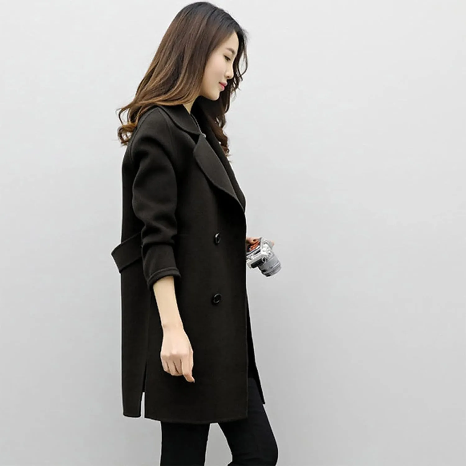 BZGTZT Women's Sexy Trench Coat Winter Wool Blend Notch Lapel Double Breasted Cardigans Mid-Length Cardigans Jacket Coats