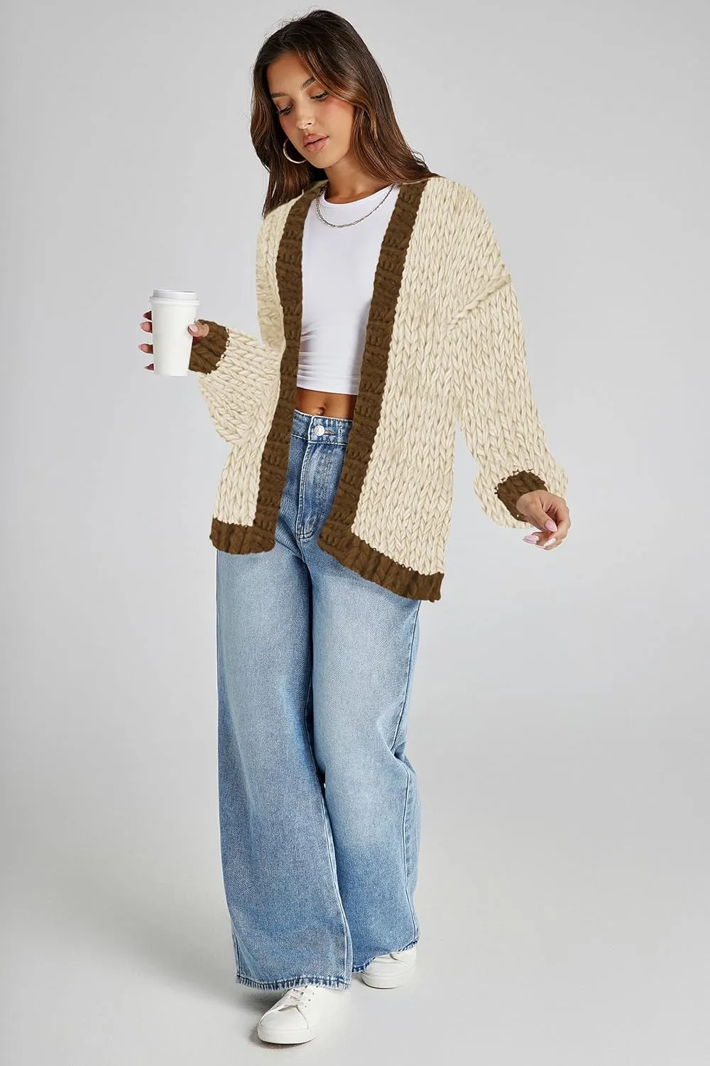 Cakulo Womens Chunky Cardigan Sweaters Trendy 2024 Oversized Winter Knit Sweater Coats Open Front Cardigans