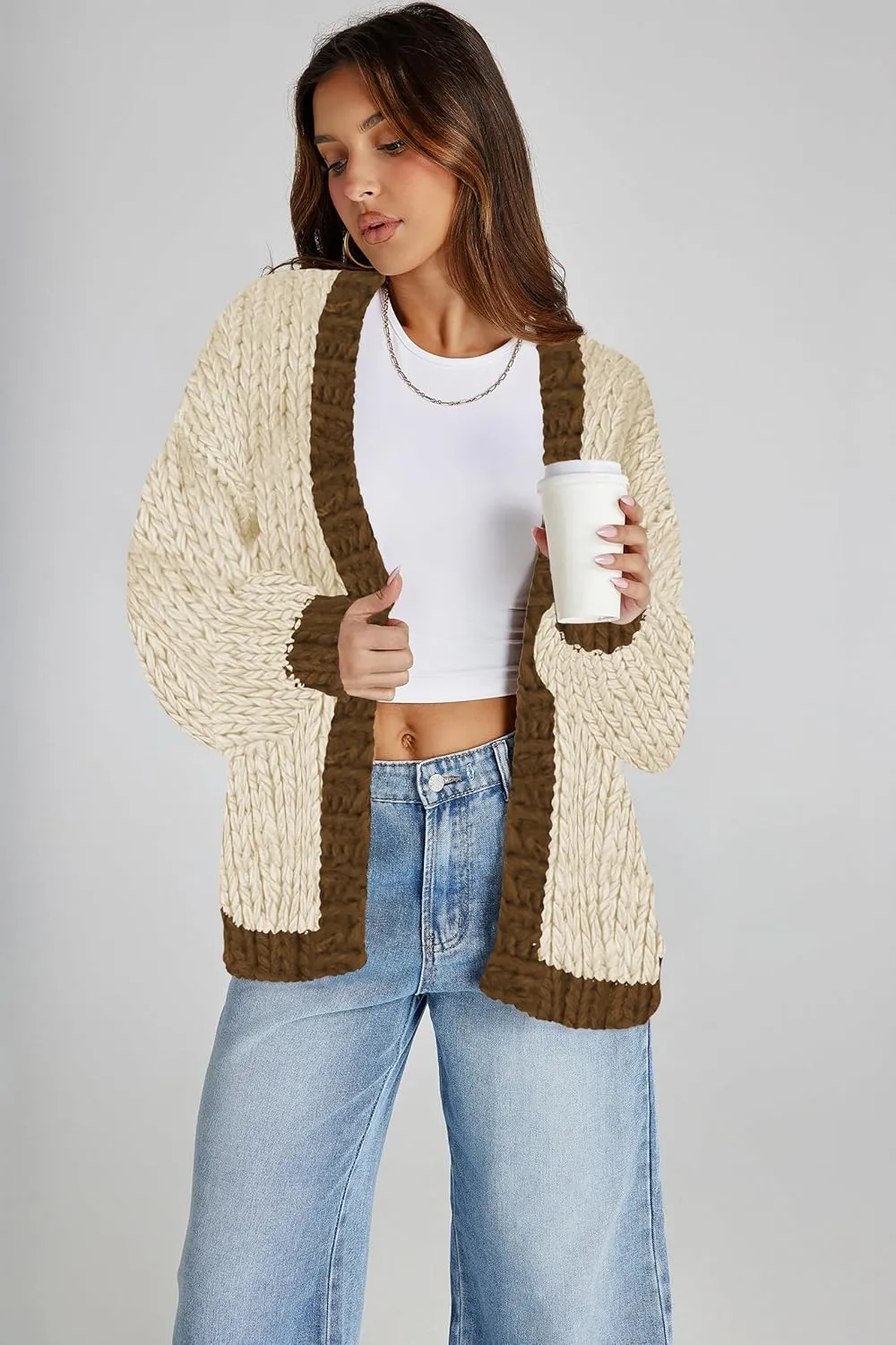 Cakulo Womens Chunky Cardigan Sweaters Trendy 2024 Oversized Winter Knit Sweater Coats Open Front Cardigans
