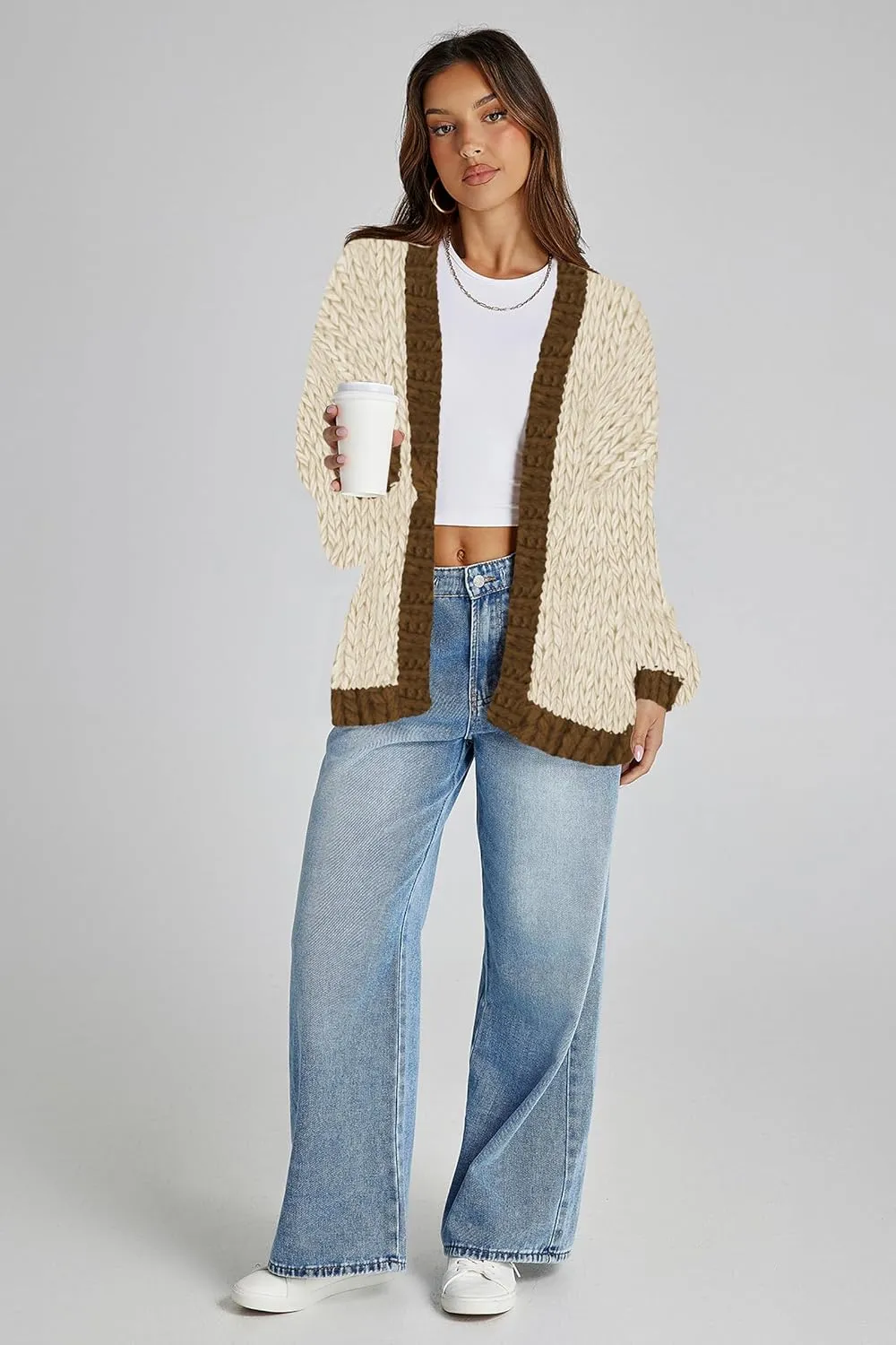 Cakulo Womens Chunky Cardigan Sweaters Trendy 2024 Oversized Winter Knit Sweater Coats Open Front Cardigans