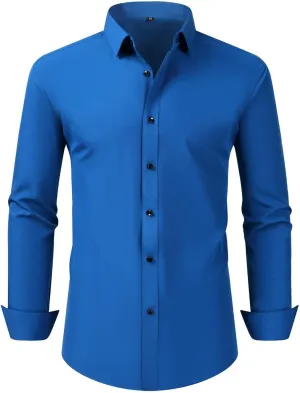 Cambkatl Men's Slim Fit Dress Shirts Stretch Long Sleeve Classic Solid Business Casual Button Down Shirts