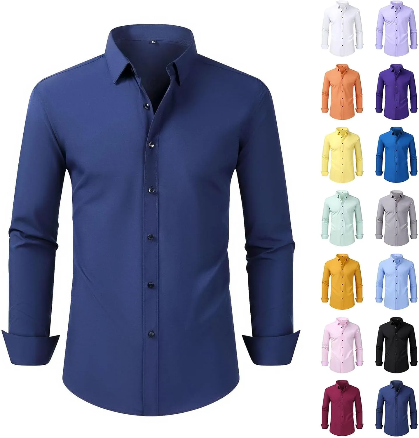 Cambkatl Men's Slim Fit Dress Shirts Stretch Long Sleeve Classic Solid Business Casual Button Down Shirts