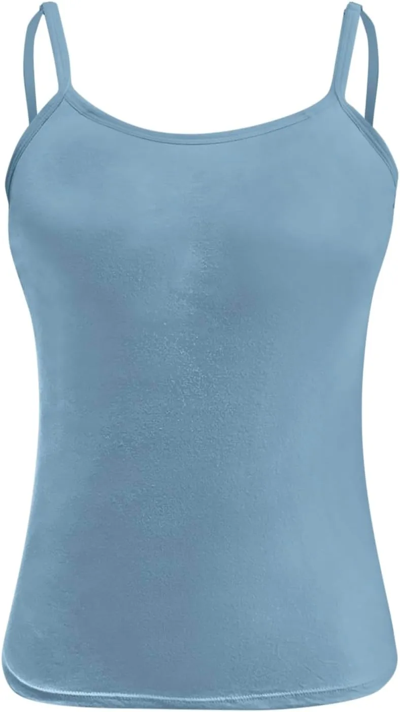 Camisole Tops for Women 2025 Summer Adjustable Spaghetti Strap Cami Tank Built in Bra Sports Padded Cotton Undershirt