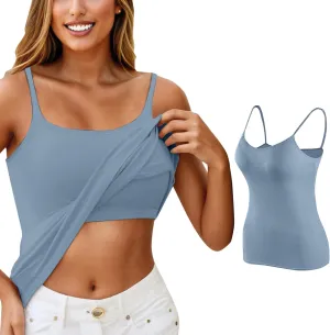 Camisole Tops for Women 2025 Summer Adjustable Spaghetti Strap Cami Tank Built in Bra Sports Padded Cotton Undershirt