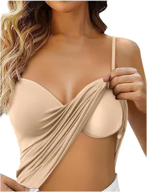 Camisole Tops for Women Built in Bra Adjustable Spaghetti Strap Shelf Bra Tank Tops Wireless Yoga Workout Padded Cami