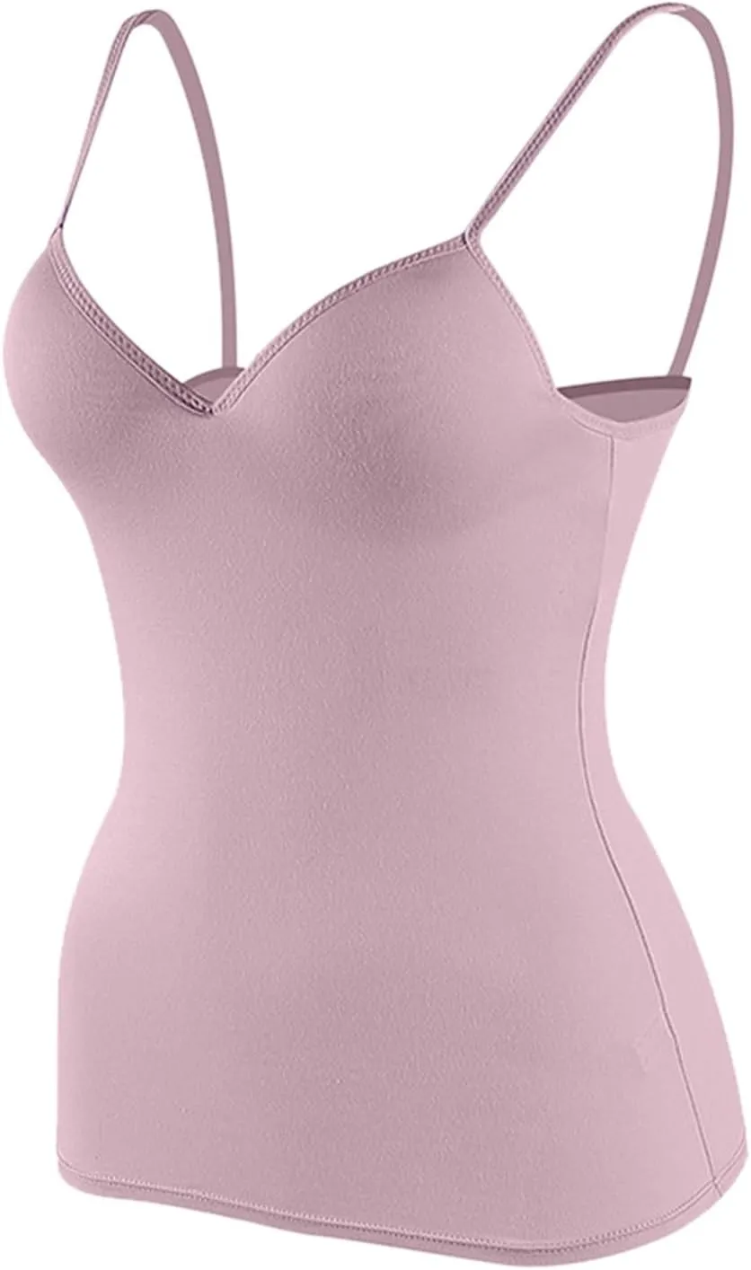 Camisole Tops for Women Built in Bra Adjustable Spaghetti Strap Shelf Bra Tank Tops Wireless Yoga Workout Padded Cami