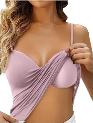 Camisole Tops for Women Built in Bra Adjustable Spaghetti Strap Shelf Bra Tank Tops Wireless Yoga Workout Padded Cami