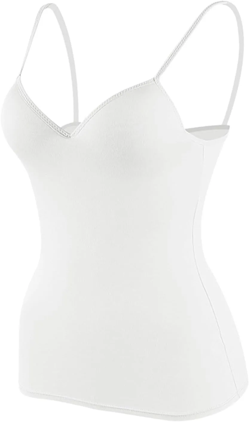 Camisole Tops for Women Built in Bra Adjustable Spaghetti Strap Shelf Bra Tank Tops Wireless Yoga Workout Padded Cami