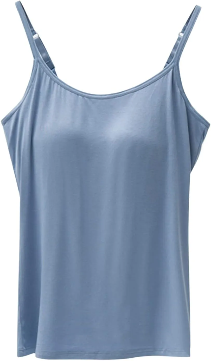 Camisole Tops for Women Built in Bra Plus Size Padded Tank Tops Camisole Spaghetti Strap Workout Athletic Tanktops