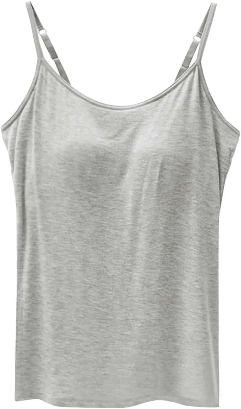 Camisole Tops for Women Built in Bra Plus Size Padded Tank Tops Camisole Spaghetti Strap Workout Athletic Tanktops