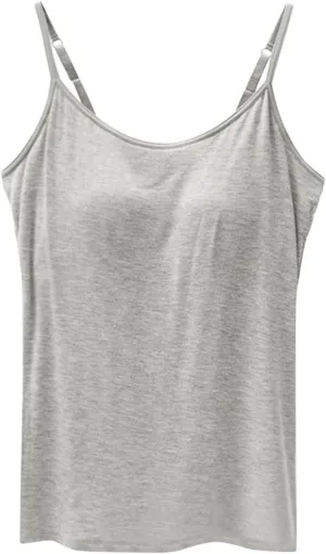 Camisole Tops for Women Built in Bra Plus Size Padded Tank Tops Camisole Spaghetti Strap Workout Athletic Tanktops