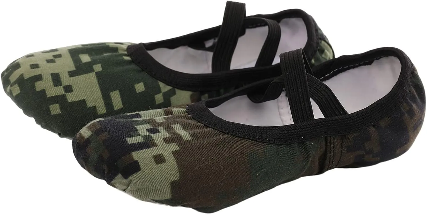 Camouflage Ballet Shoes Girls Canvas Ballet Flat Toddler Girls Ballet Slippers No-Tie Boys Dance Shoes Toddler