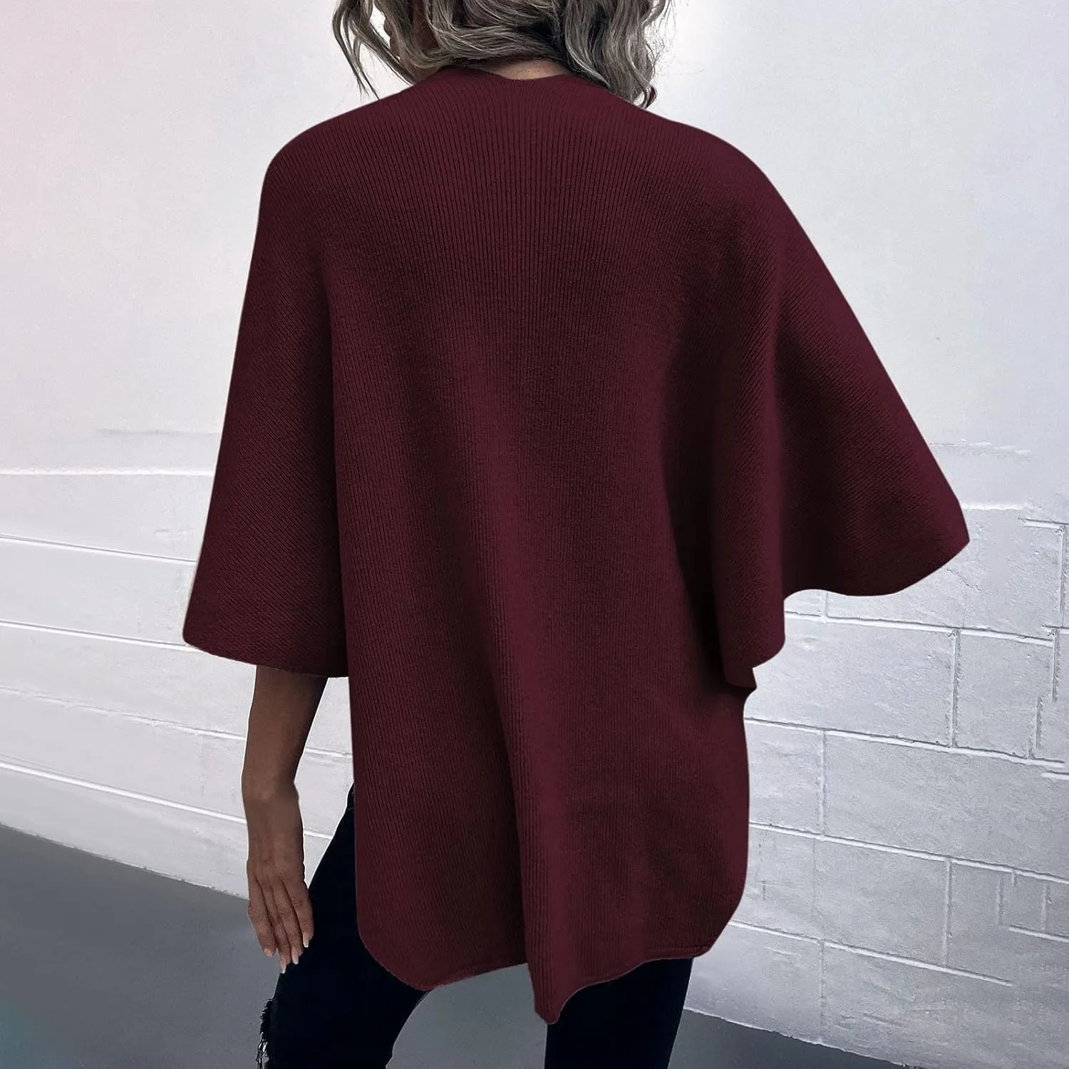 Cardigan for Women Winter Cloak Shawl Wraps Faux Fur Pompoms Irregular Hem Cape Warm Open Front Knit Sweater Shawls
