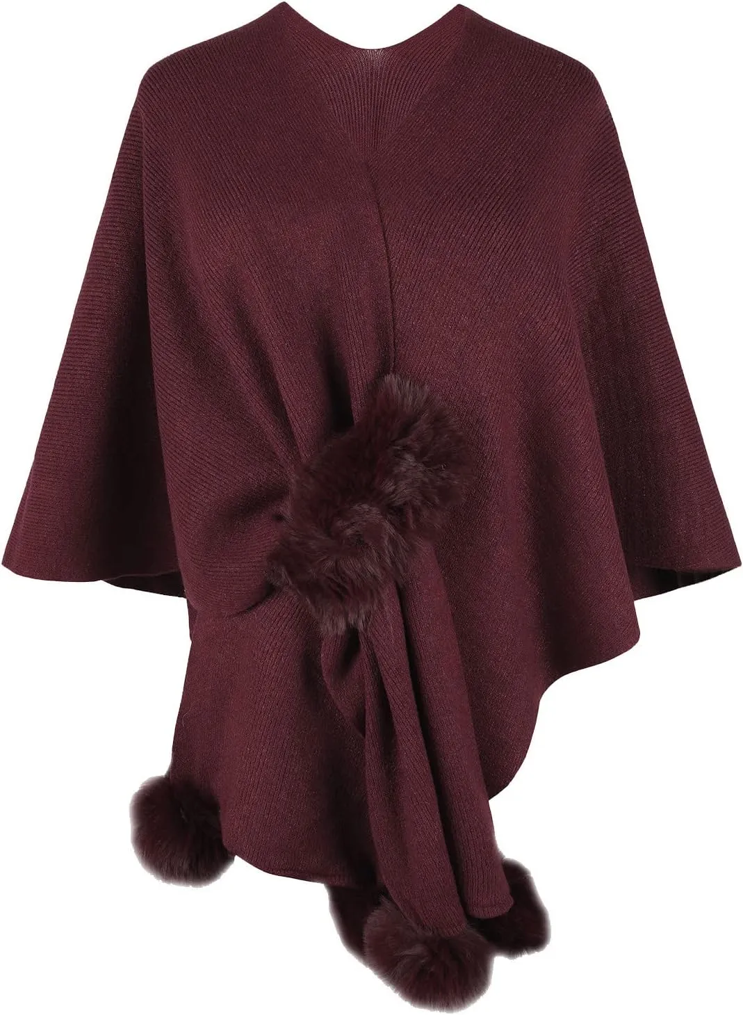 Cardigan for Women Winter Cloak Shawl Wraps Faux Fur Pompoms Irregular Hem Cape Warm Open Front Knit Sweater Shawls