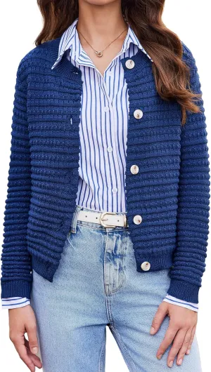 Cardigan Sweaters for Women Open Front Casual Long Sleeve Sweater Coat Trendy Button Down Cropped Jackets
