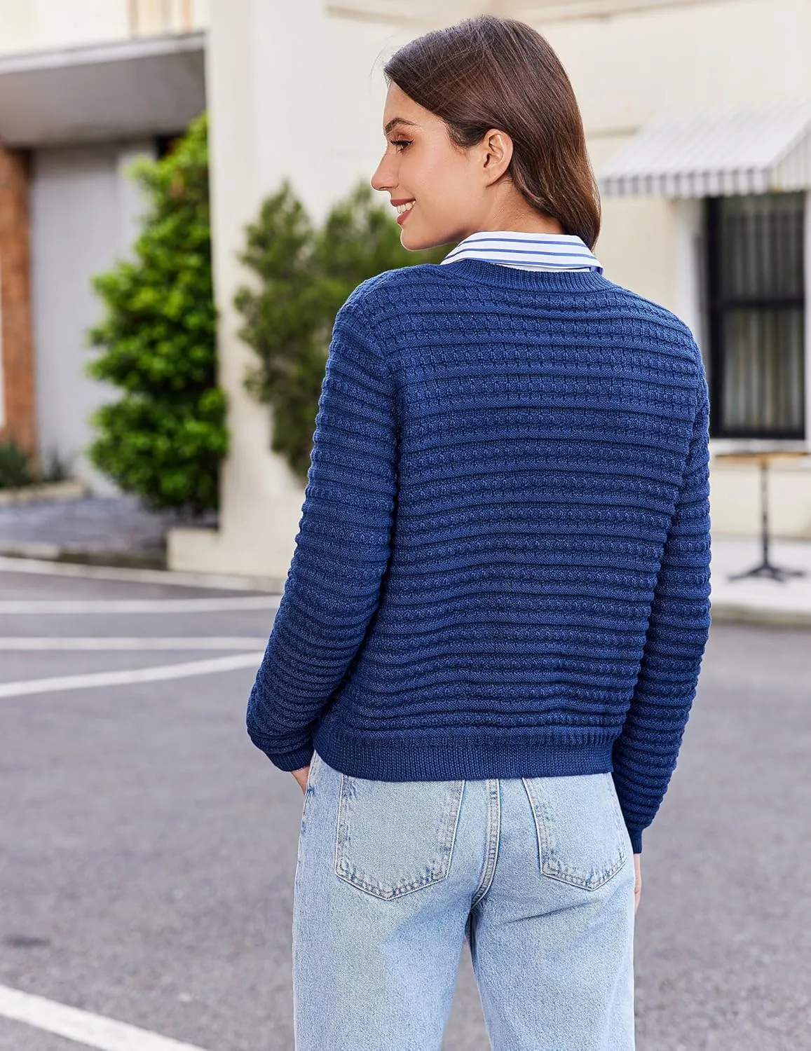 Cardigan Sweaters for Women Open Front Casual Long Sleeve Sweater Coat Trendy Button Down Cropped Jackets
