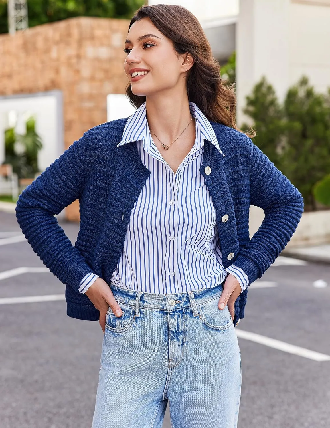 Cardigan Sweaters for Women Open Front Casual Long Sleeve Sweater Coat Trendy Button Down Cropped Jackets