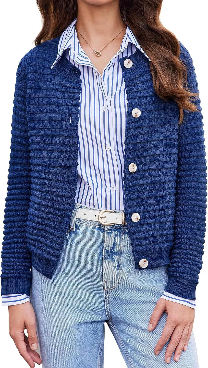 Cardigan Sweaters for Women Open Front Casual Long Sleeve Sweater Coat Trendy Button Down Cropped Jackets