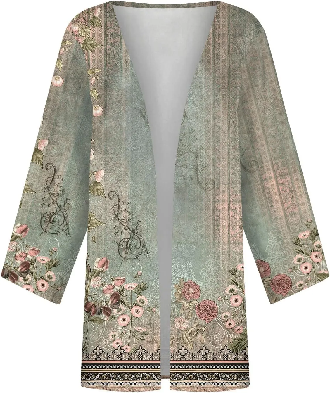Cardigans for Women 2025 Retro Print 3/4 Sleeve Cardigans Lightweight Blouse Tops Coat Casual Duster Jackets