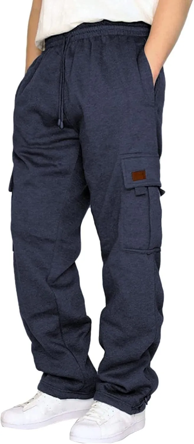 Cargo Pants For Men Men's Heavyweight Cargo Fleece Sweatpants Stretch Elastic Sports Jogger Fashion Trousers Pants