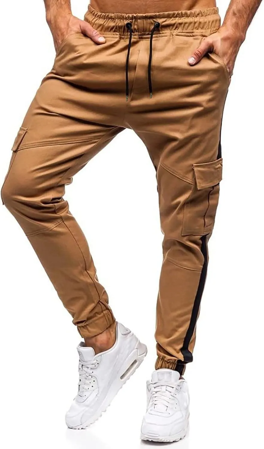 Cargo Pants for Men Relaxed Fit Slim Fit Tapered Gym Running Workout Pants Athletic Drawstring Joggers with Pockets