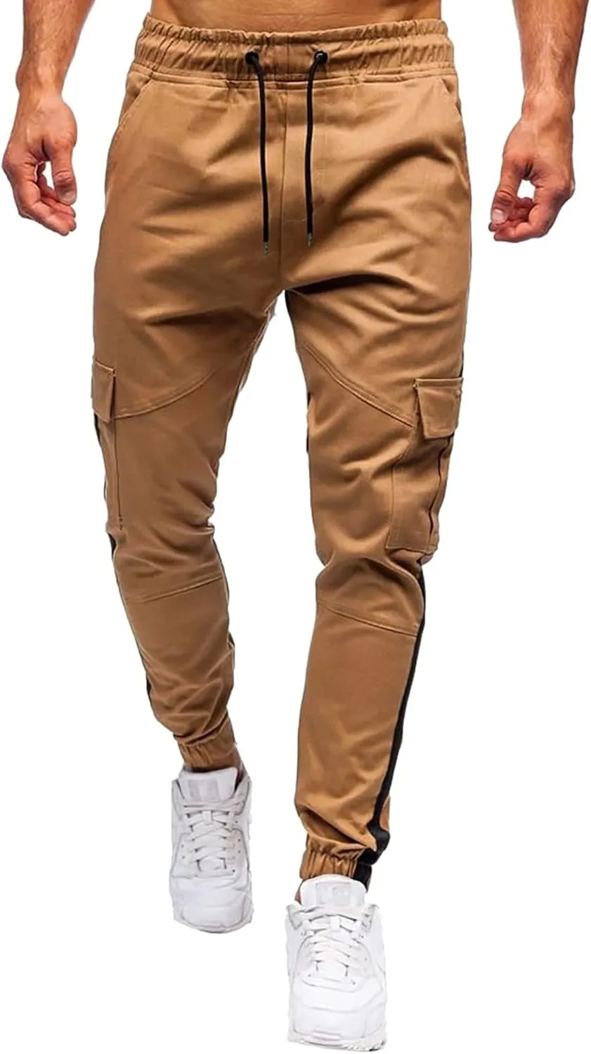 Cargo Pants for Men Relaxed Fit Slim Fit Tapered Gym Running Workout Pants Athletic Drawstring Joggers with Pockets
