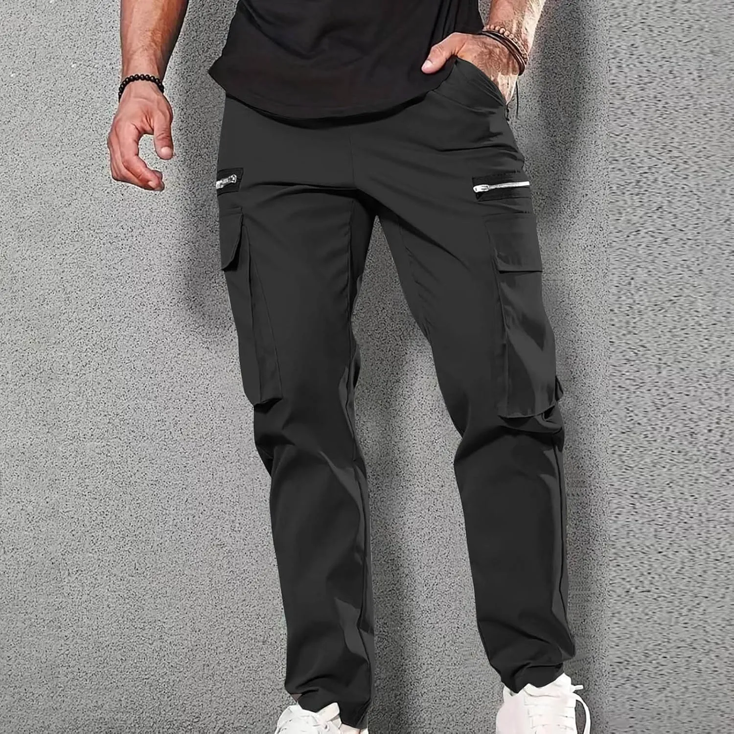 Cargo Work Trousers for Men Smart Casual Pants Straight Leg Pant Elastic Waist Trousers Gym Sweatpants Outdoor