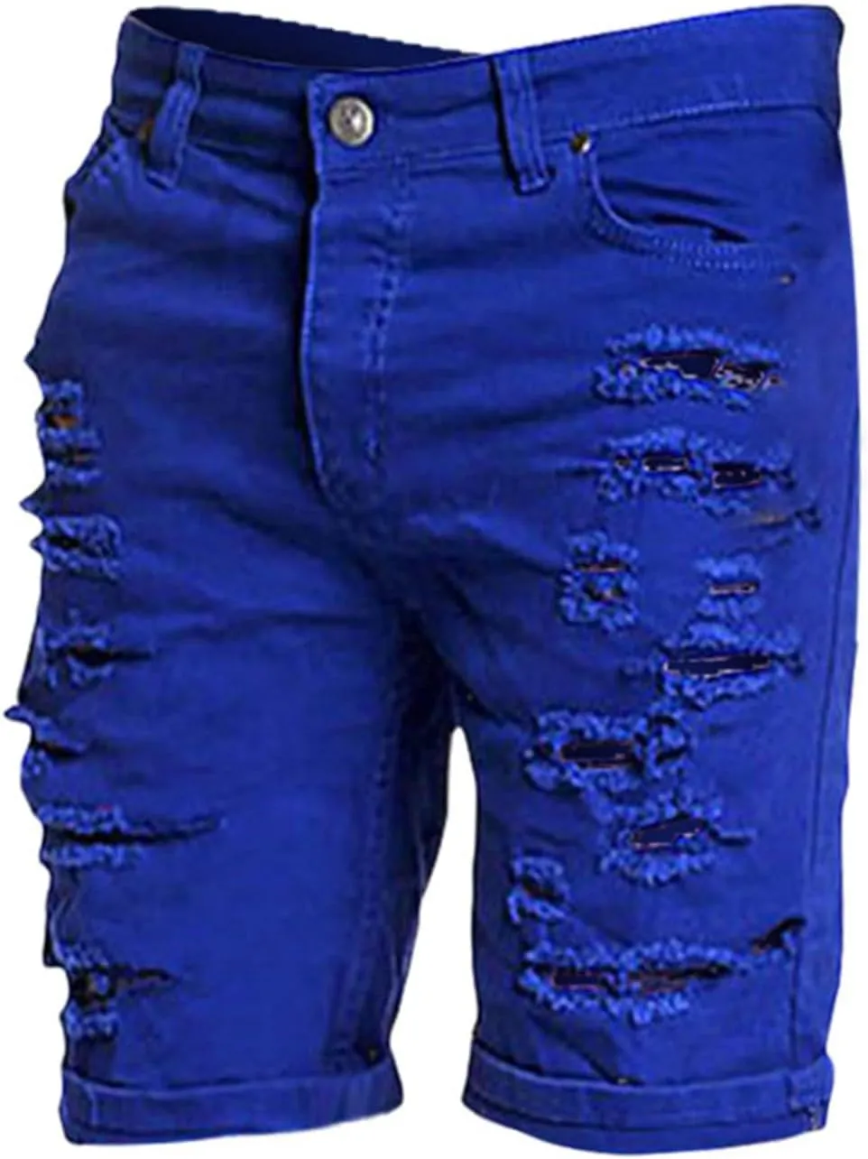 Casual Denim Shorts for Men Stretch Slim Fit Washed Distressed Hole Ripped Roll Up Hem Moto Biker Jean Shorts with Pockets