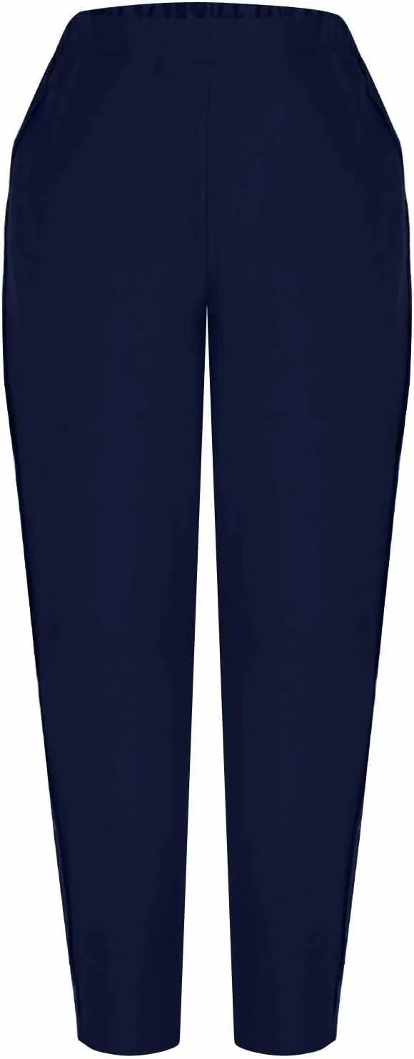 Casual Pants for Women Cotton Linen Harem Pants Elastic High Waist Pants Loose Fit Pants Summer Beach Pants Pockets