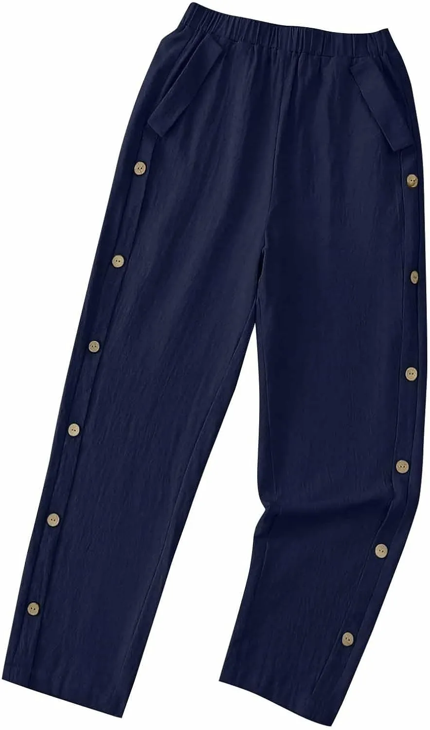 Casual Pants for Women Cotton Linen Harem Pants Elastic High Waist Pants Loose Fit Pants Summer Beach Pants Pockets