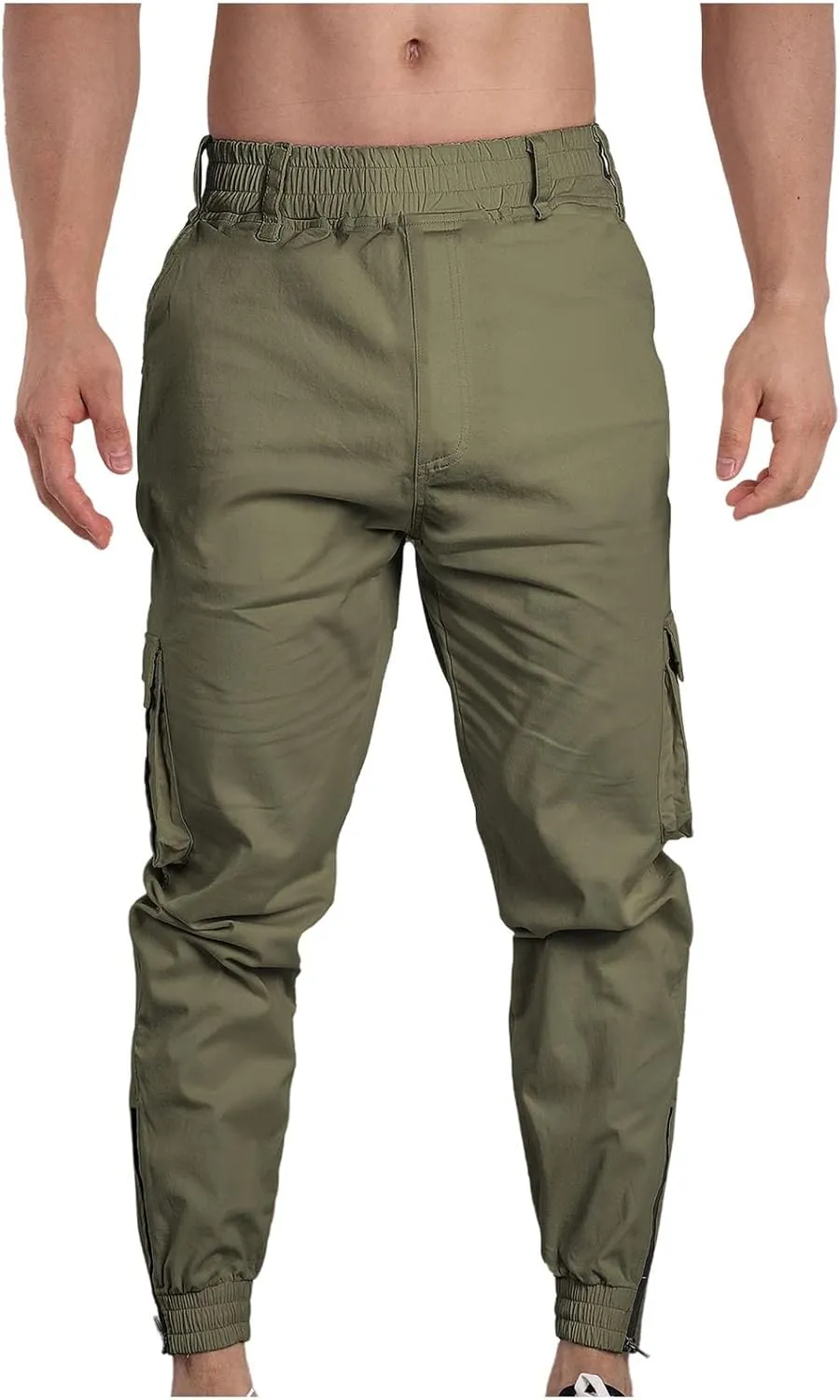 Casual Sport Pants Mens Hiking Tactical Pants Belted Foot Cargo Pants Solid Color Cotton Pants Zip Off Cargo Pants