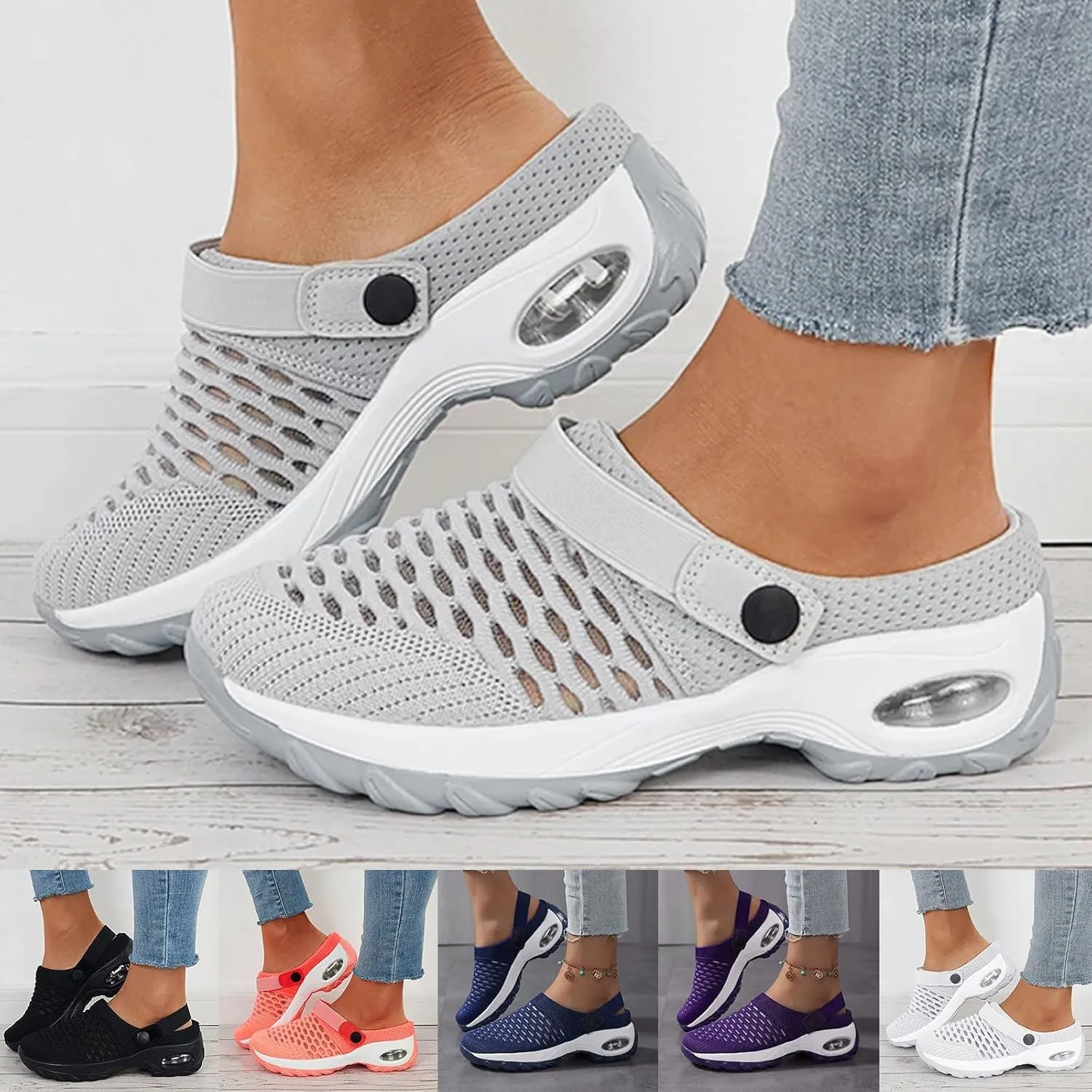 Cathalem Mules for Women 2024 Air Cushion Orthopedic Slip on Shoes Air Cushion Slip-on Diabetic Walking Shoes for Women