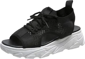 Cathalem Orthopedic Wedge Sandals for Women Summer Dressy Women Sandals Mesh Casual Thick Soled Lace Up Sandals Outdoor Shoes