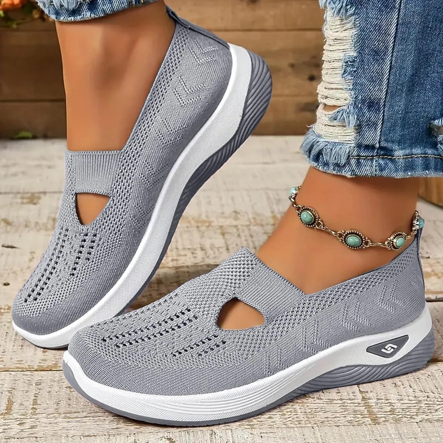Cathalem Walking Shoes for Women, 2024 New Women's Woven Breathable Soft Sole Shoes Diabetic Shoes for Women