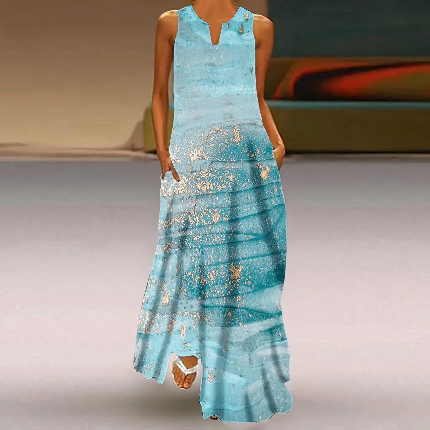 Ceboyel Womens Floral Summer Long Maxi Dress Bohemian Sleeveless Sundresses Casual Flowy Sun Dresses Trendy Resort Wear 2023