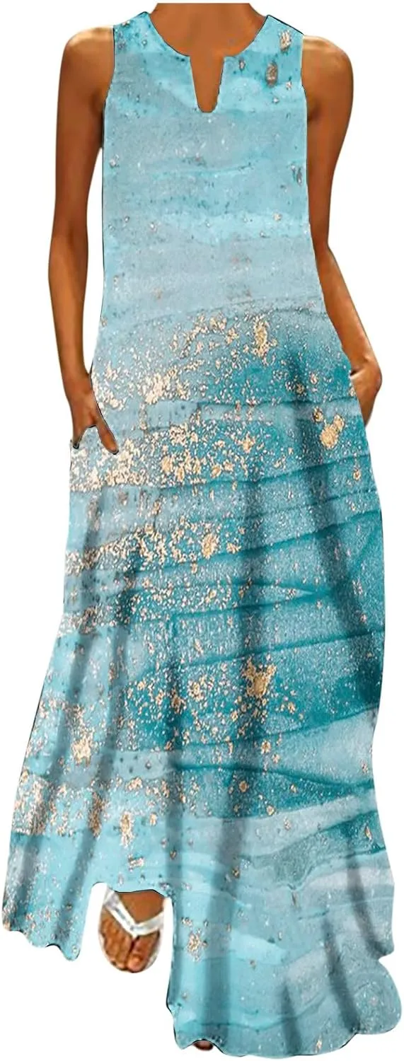 Ceboyel Womens Floral Summer Long Maxi Dress Bohemian Sleeveless Sundresses Casual Flowy Sun Dresses Trendy Resort Wear 2023