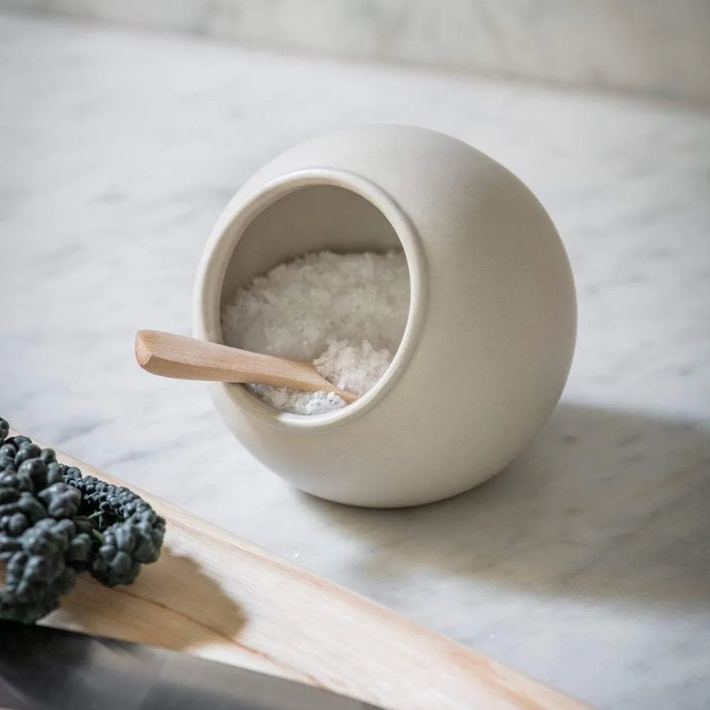 Ceramic Salt Cellar with Wooden Spoon