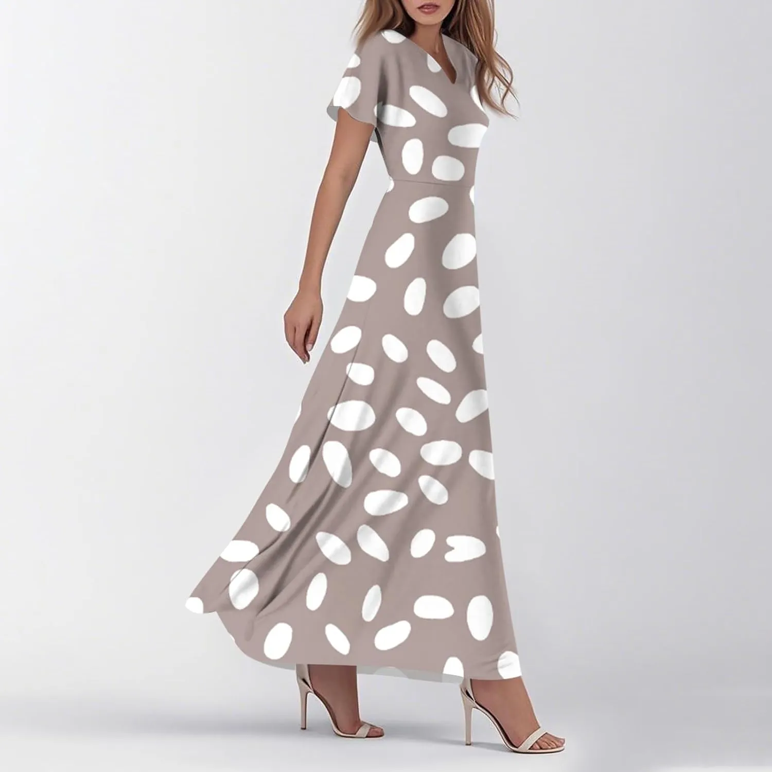 Chiffon Dresses for Women Swing Flowy Ruffle Hem Swing Dress Casual Summer Flutter Sleeve V Neck Beach Long Dresses