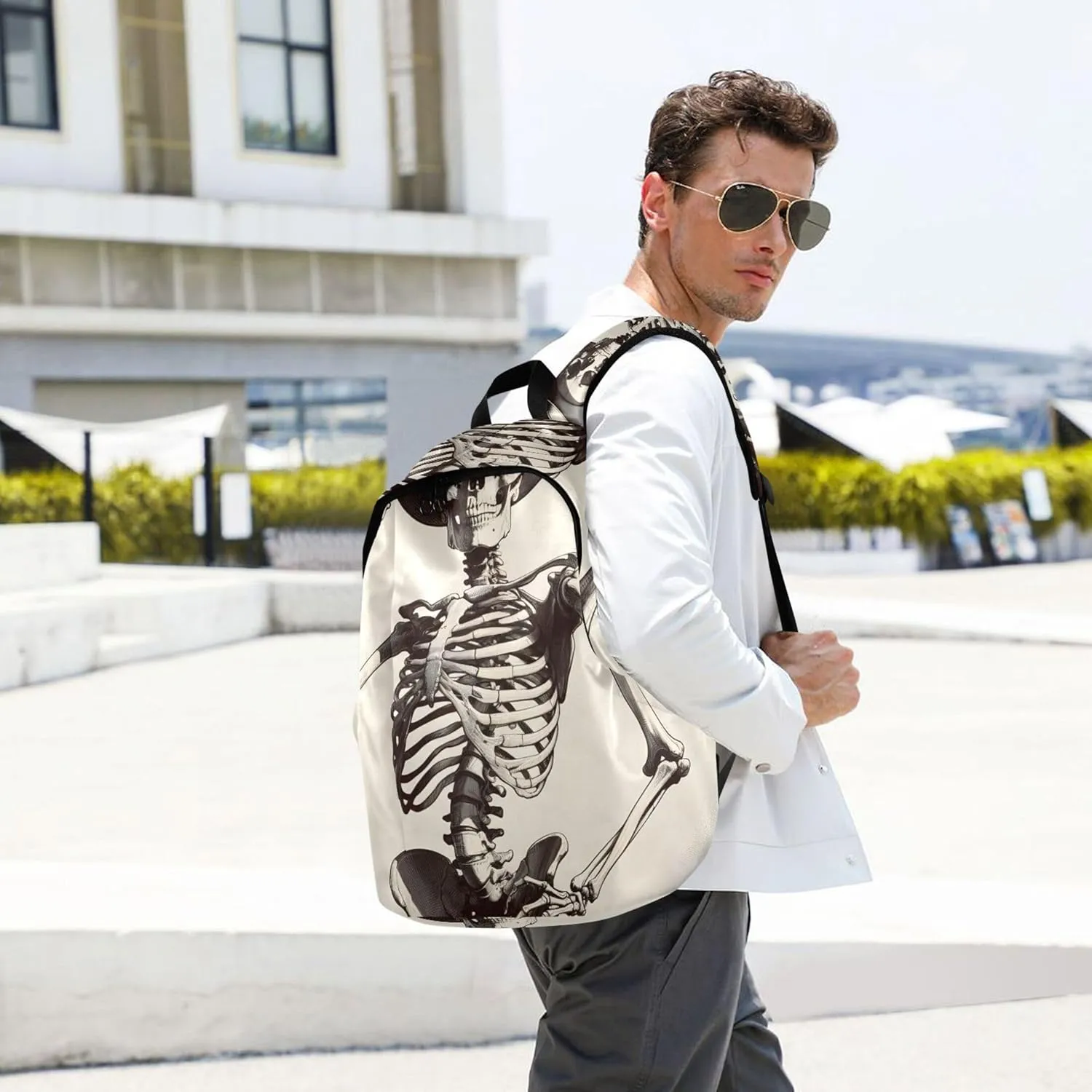 CHIFIGNO Cool Skeleton Cowboy Western Custom Mens Cute Backpack for Women Bookbag School Bags for Girls