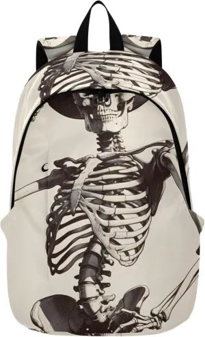 CHIFIGNO Cool Skeleton Cowboy Western Custom Mens Cute Backpack for Women Bookbag School Bags for Girls