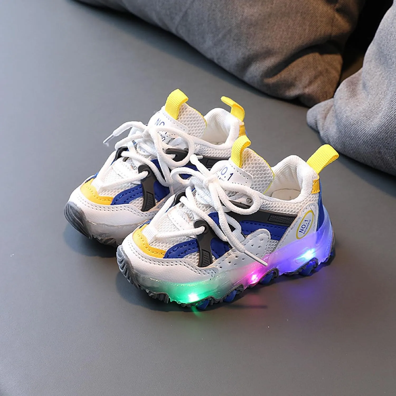 Children Kids Baby Girls Sneakers Led Light Luminous Sport Shoes Boys Lace up Stitching Color Bling Sneakers